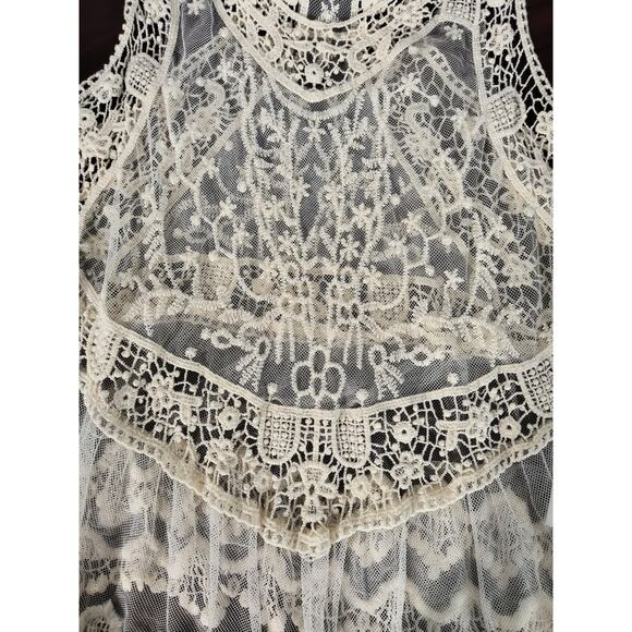 Roommates Crochet Mesh Top Women's Sz L Ivory Sleeveless Embroidered Sheer Boho - Picture 4 of 13